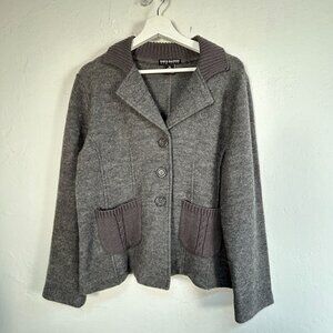 Babette Ballinger Womens Gray Wool Blend Button-Front Cardigan Jacket XL Pockets